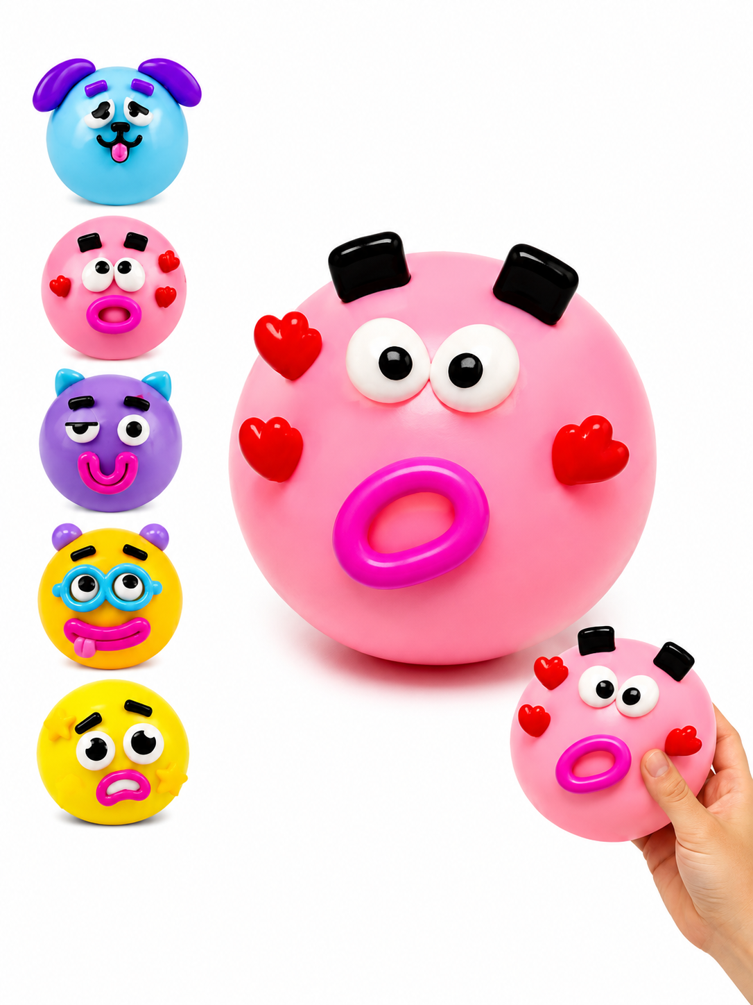 Pink Face Heart Squishy - Squeeze Toy