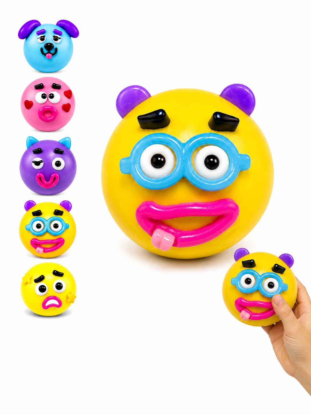 Yellow with Glasses Face Squishy - Squeeze Toy